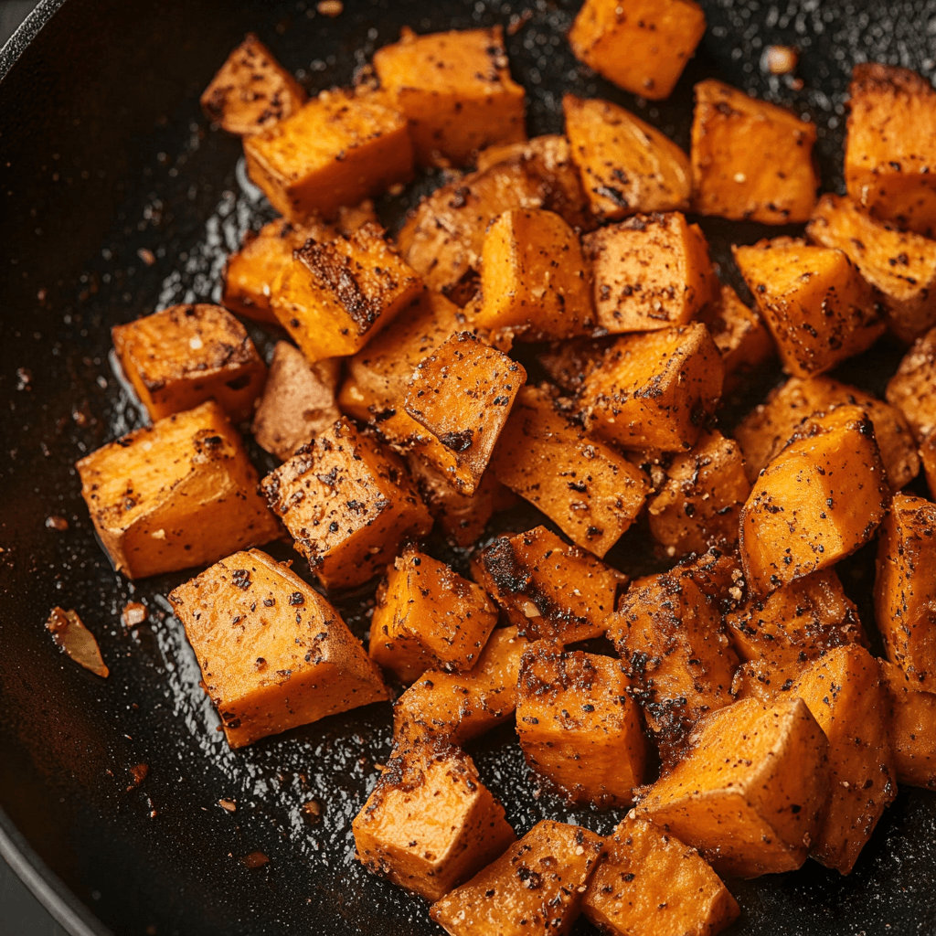 Roasting sweet potatoes in skillet