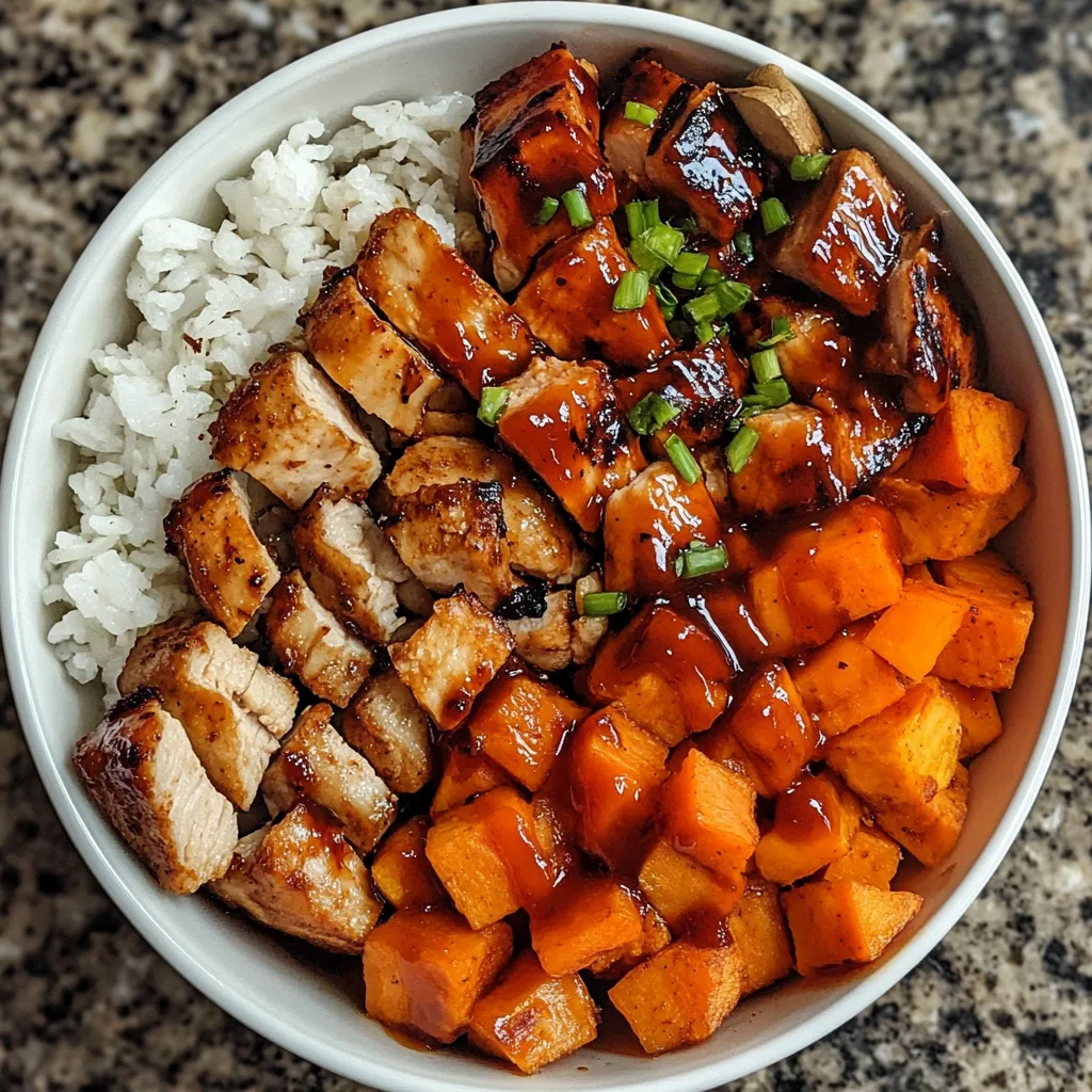 Assembled BBQ chicken sweet potato bowl