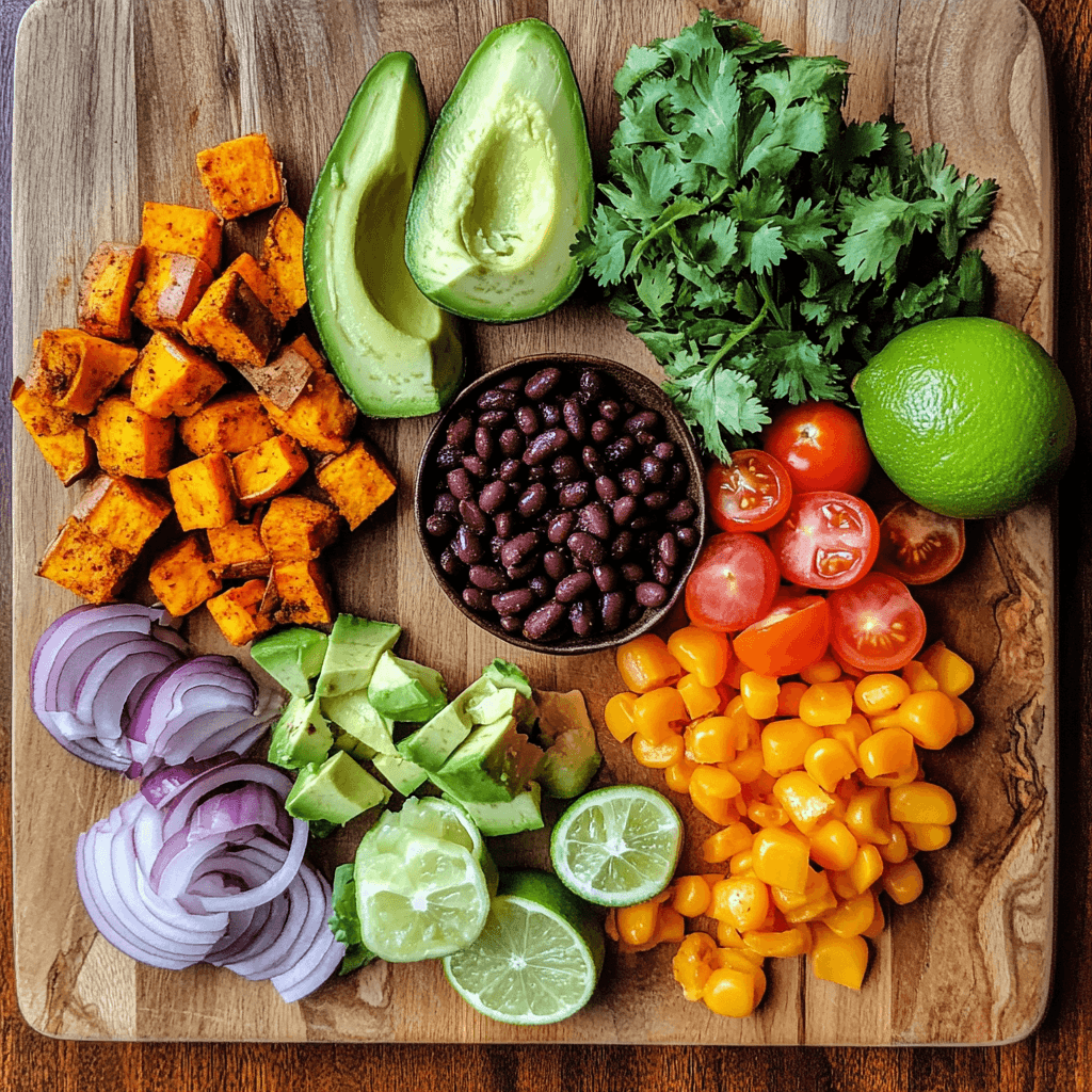 Ingredients for taco sweet potato bowl